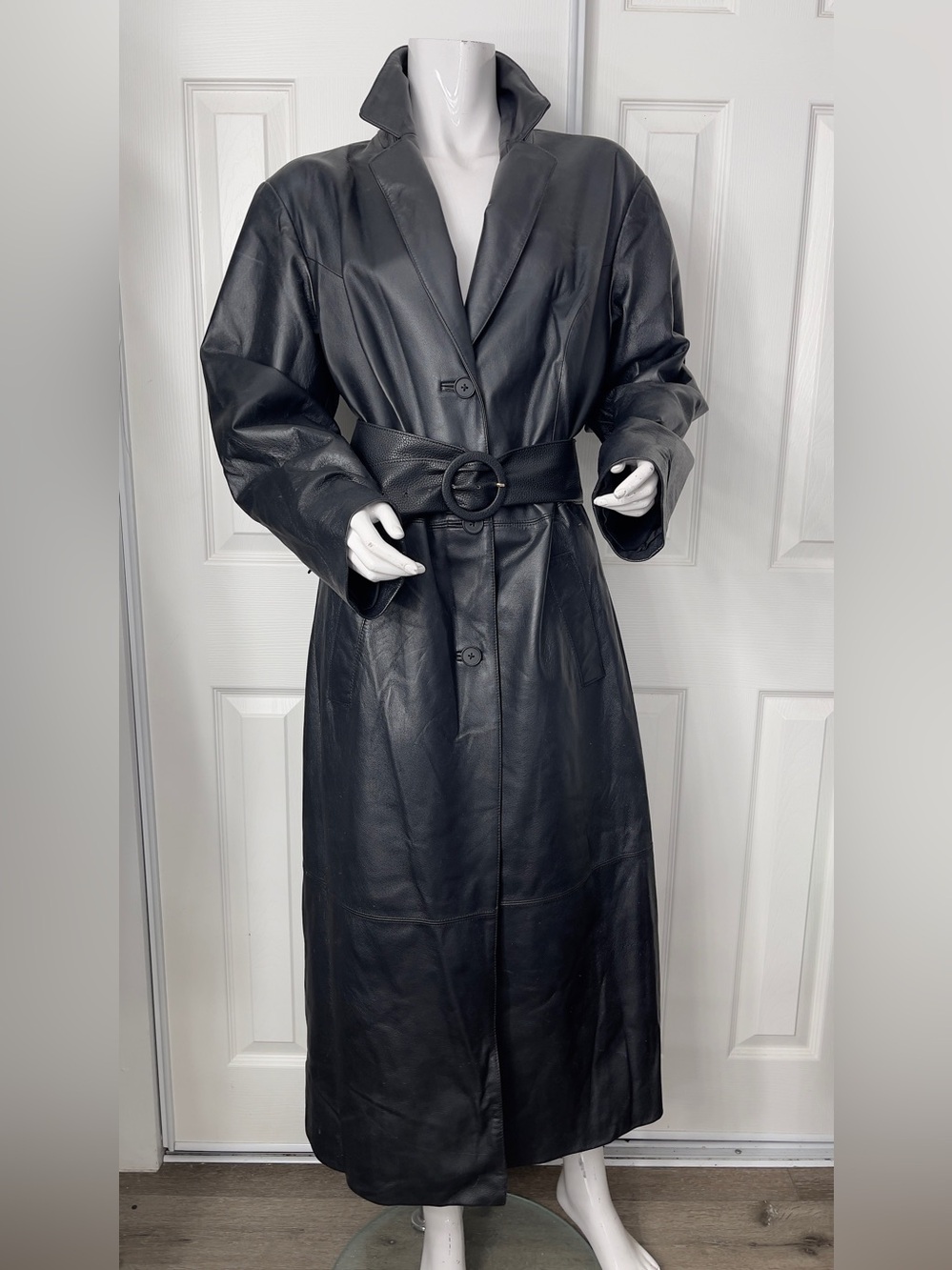 💯Leather Long Trench Coat with Belt